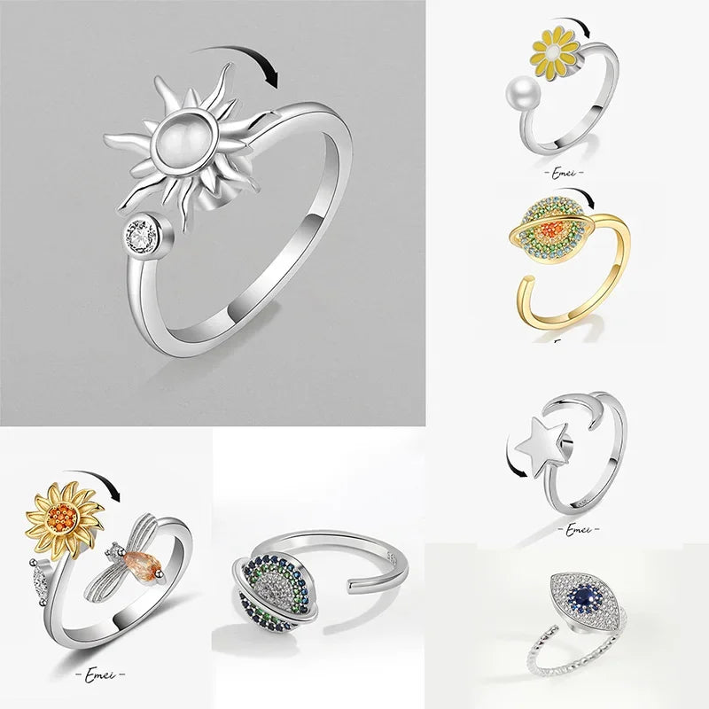 Personalized, versatile, rotatable, adjustable to relieve anxiety and stress, Sun Star Moon Ring