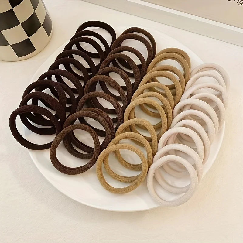 50/100pcs Boho Seamless Elastic Hair Ties-Thick Comfortable & Durable Ponytail Holders for Women - Solid Color Hair Accessories