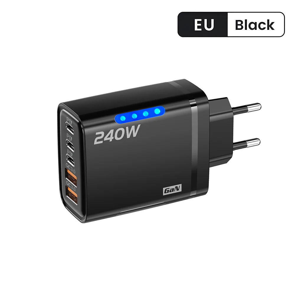 240W GaN 5 in 1 USB C Charger Fast Charging Phone Charger Power Adapter Type C EU/US Plug Wall Charger For iPhone Samsung Xiaomi